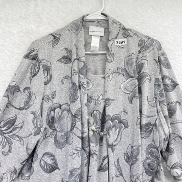 Alfred Dunner Womens Cardigan Sweater Size Large Gray Floral Removable Necklace - Picture 2 of 10